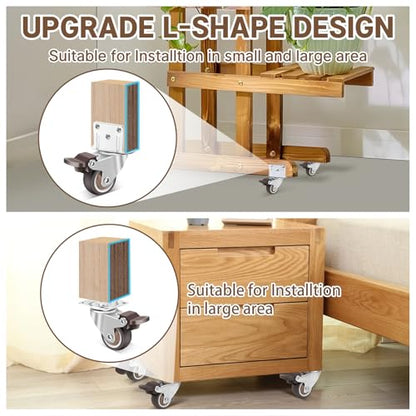 W B D WEIBIDA Side Mount Casters Wheels, 2 Inch L-Shaped Small Rubber Casters Set of 4, 360 Degree Ball Bearing Swivel Casters, Light Duty Casters Wheels for Furniture, Baby Beds, Cabinets, Tables - size: 2IN TPR