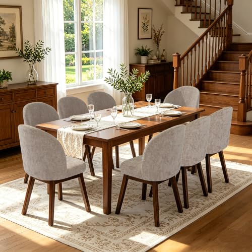 FREKEN Wooden Dining Chairs Set of 8, Modern Fabric Upholstered Dining Room Chair, Kitchen Side Chairs, Farmhouse Armless Dinner Chair for Kitchen, Brown - color: Brown, size: Set of 8