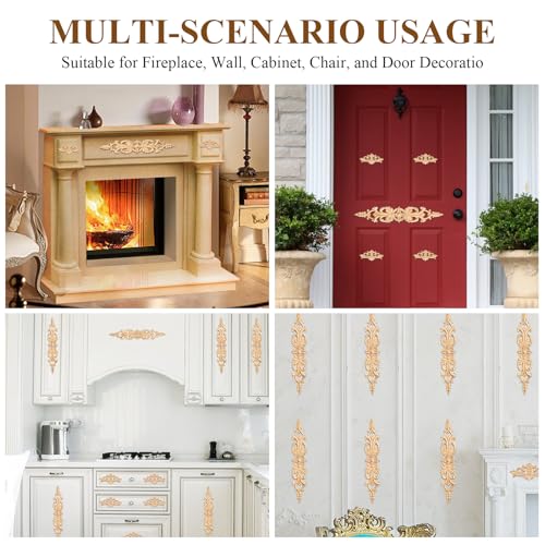 Supkiir 16Pcs Wood Appliques, Carved Unpainted DIY Decorative Wooden Applique Trim Decal Wood Embellishments for Furniture Cabinet Dresser Bed Wall 2 Sizes