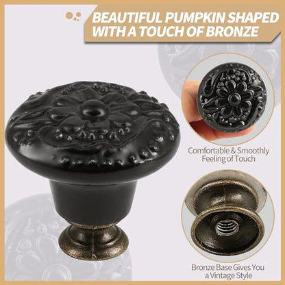 Ceramic Cabinet Knobs, Embossed Floral Design - Black, 20pcs - color: Black