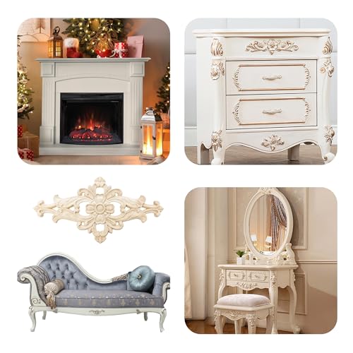 1PC Large Wood Carved Applique Onlay, Unpainted Decorative Wooden Centerpiece Decal for Furniture, Door, Cabinet, Wall, Mirror, Bed, Mantel, DIY Home Decor, 27x14cm/10.63"x5.51"