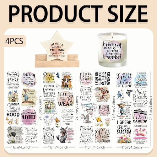 4 Sheets Rub on Transfers for Crafts, Animal Satirical Quotes Furniture Transfers for Wood, Glass, Plastic & Ceramics, Decorative Decals - style: Animal Satirical Quotes