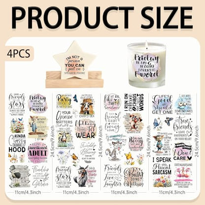 4 Sheets Rub on Transfers for Crafts, Animal Satirical Quotes Furniture Transfers for Wood, Glass, Plastic & Ceramics, Decorative Decals - style: Animal Satirical Quotes