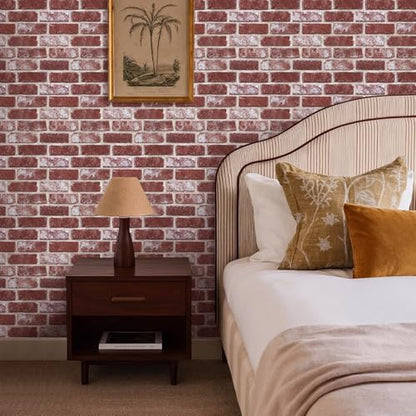 Commomy Faux Brick Wall Panels Peel and Stick Thin PVC 10 Pcs 11.8" x 11.8" - color: Brick-hqC