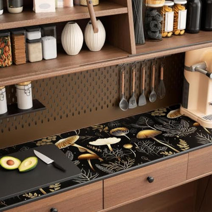 Laatse Dark Mushroom Wallpaper Peel and Stick 17.5" x 787",Black Gold - color: Black Gold, size: 17.5" x 787"