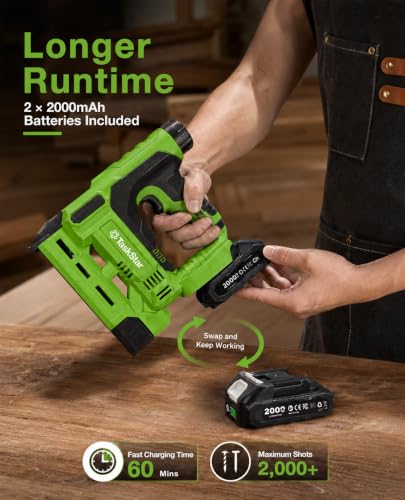 TaskStar 18-Gauge Cordless Brad Nailer: 20V 2-in-1 Electric Nail Gun with 2 Batteries, 1000pcs Nails & Staples, Adjustable Depth Staple Gun for Wood, Drywall, Upholstery & DIY Projects