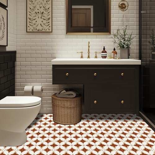 HOMETITUTE White Beige Brown Petal Pattern Floor 12x12 Vinyl Tile - color: White