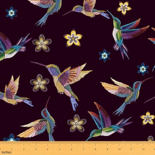 Hummingbird Floral Upholstery Fabric by The Yard, Animal Botanical Flower - color: Multi 61, size: 1 Yard