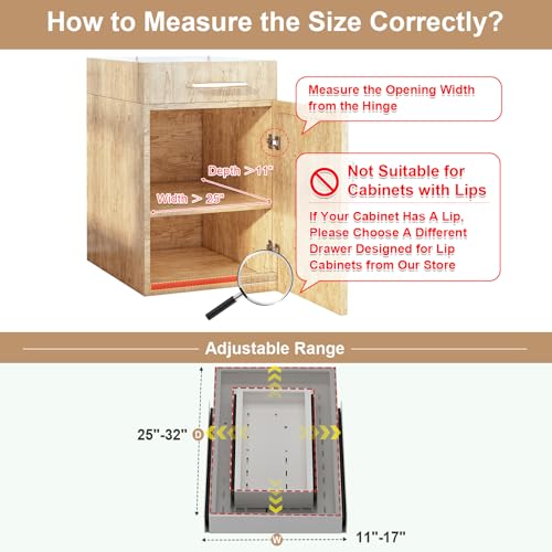 Fokyfok Pull out Cabinet Organizer,11"-17"W,25"-32"D,Expandable,Adhesive - color: White, size: (11"W-17"W)X(25"D-32"D)