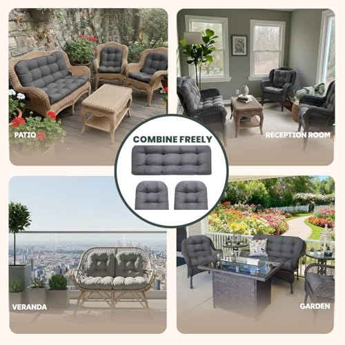 Wicker Chair Cushions 3 Piece Set, Waterproof Outdoor Cushion for Patio Furniture, Loveseat and U-Shaped Wicker Furniture Cushions, Grey - color: Grey