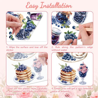 Peacoblue Blueberry Elements and Jam Rub On Transfers for Furniture 6"x12" - style: Blueberry Jam