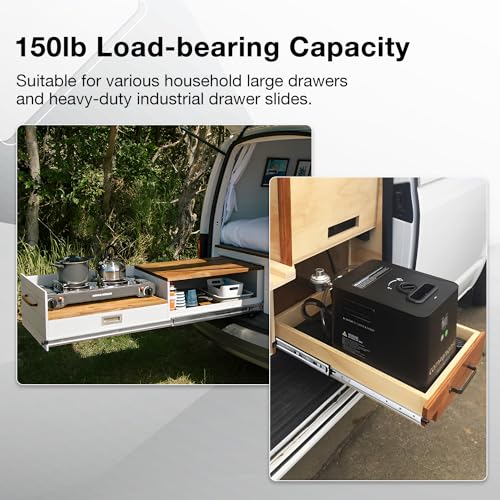 Heavy Duty Locking Drawer Slides Load 136 lbs Full Extension Runners with Lock 12 14 16 18 20 22 24 26 28 30 32 34 36 38 40 Inch Side Mount Rails for Drawer Capacity 136 lb 1 Pair - size: 22 Inch, style: With lock
