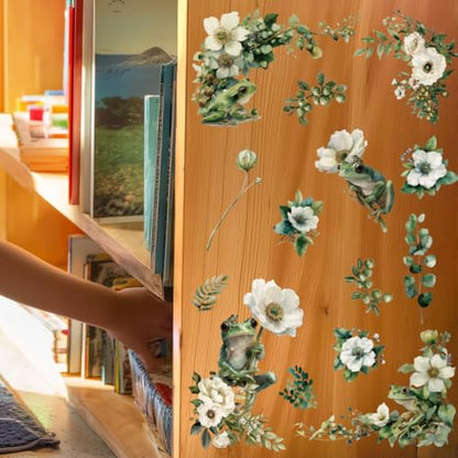 OLYCRAFT 3Pcs/Set White Flowers Rub on Transfers for Furniture and Craft 6x12 Inch Green Plant and Frog Furniture Decal Transfer Stickers Rub on Decal with 1Pc Scraper for Cabinet Wardrobe Decoration - style: White flower