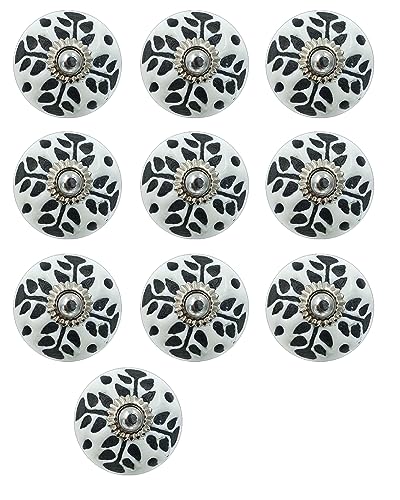 Set of 10 Ceramic Cabinet Colorful Knobs for Kitchen, Cabinet, Drawer, Wardrobe (Black & White6) - color: Black & White6