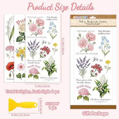 Peacoblue Floral Text Rub On Transfers for Furniture 6"x12" - style: Popular Bouquets with Simple Text