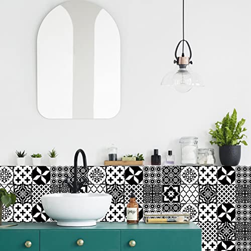 Easy Peel Stick Vinyl wall Tile Decals 6x6in Stick on backsplash,12Pc - color: Black White 6x6