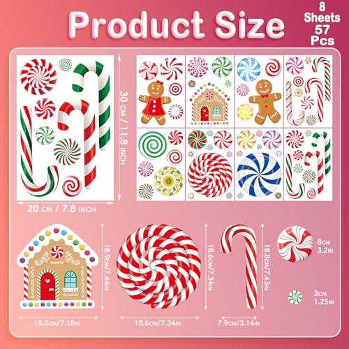 Christmas Candy Wall Decals, 8 Sheets 57 Pcs - color: Christmas Candy