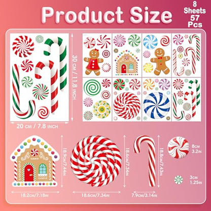 Christmas Candy Wall Decals, 8 Sheets 57 Pcs - color: Christmas Candy