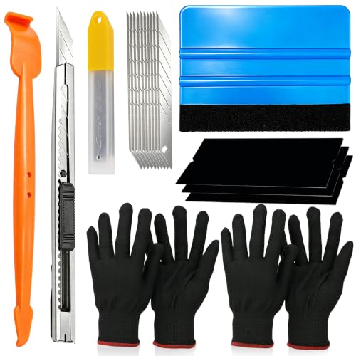 CARTINTS Complete Vehicle Vinyl Wrap Tools Kit Window Tint Tools Kit for Car Wraps with Yellow Micro Squeegee for Corner Full Wrapping, Felt Squeegee, Film Knife, Vinyl Wrap Gloves - color: with micro squeegee