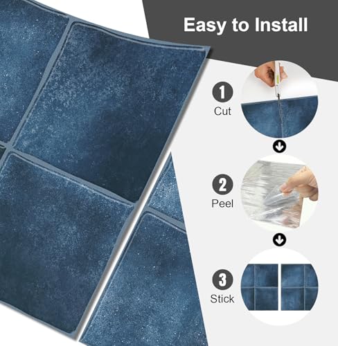 10 Sheets Thicker Design Peel and Stick Backsplash, 3D Self Adhesive Peel and Stick Wall Tile Backsplash for Kitchen, Bathroom, 12"x12", Deep Blue - color: Deep Blue