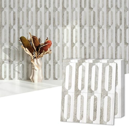 STICKGOO Peel and Stick Backsplash Tiles, 12 x 12 in, Marble/Beige - color: Dolomite White + Beige Slate