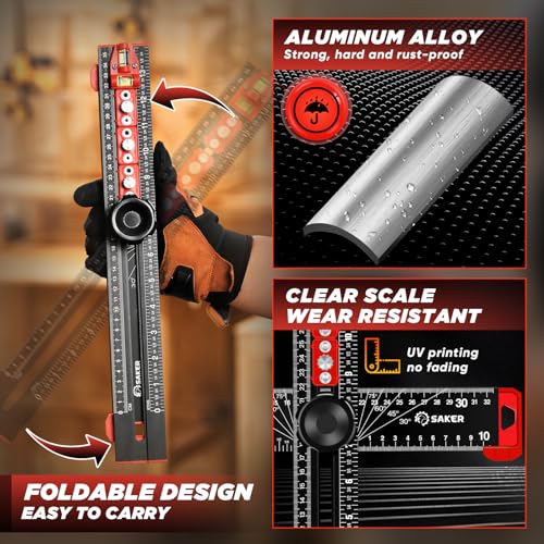 Saker Contour Gauge Duplication 10inch + 5 inch and Saker 4-in-1 Drilling Positioning Ruler