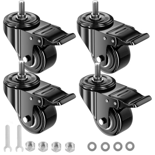 2 Inch Stem Casters 1/2"-13x1 Heavy Duty Threaded Caster Wheels Set of 4 - color: Black, size: 2in(1/2"-13)