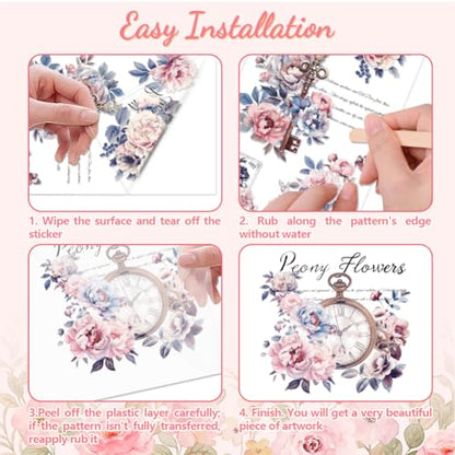 Peacoblue Vintage Peonies Rub On Transfers for Furniture Craft 6"x12" - style: Vintage Peonies
