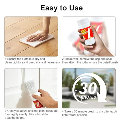 White Wood Touch Up Paint, Multi Surface Touch Up Paint Pen, Refinishing for Door, Cabinets, Furniture, Metal - Repair Sratches, Chips, Quick-Dry, Easy Brush Application (6.35 Oz, 1Pack)