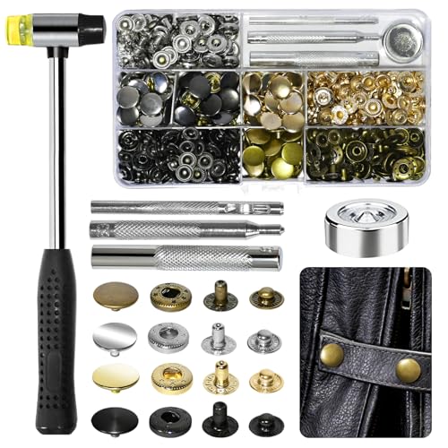 NXTOV Metal Snap Buttons with Hammer, Setter Tools, 120 Sets, 12.5mm - style: 12.5mm with Hammer