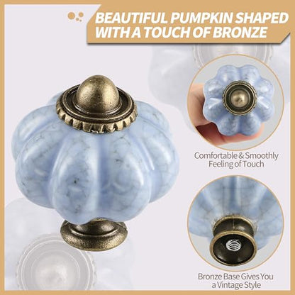 12pcs Ceramic Pumpkin Knobs - Blue Crackle - style: Blue Crackle