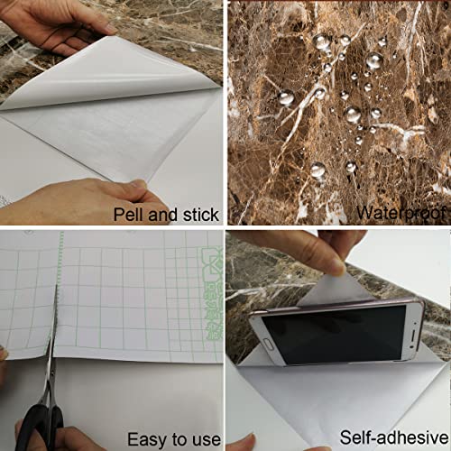 TOTIO Brown Marble Wallpaper Peel and Stick Countertop Granite Wallpaper Waterproof Self Adhesive Contact Paper Removable Vinyl Wall Paper Sticker for Kitchen Bathroom Counter Top Covers，24"×197",Tan - color: Dark Brown, size: 24" x 197"