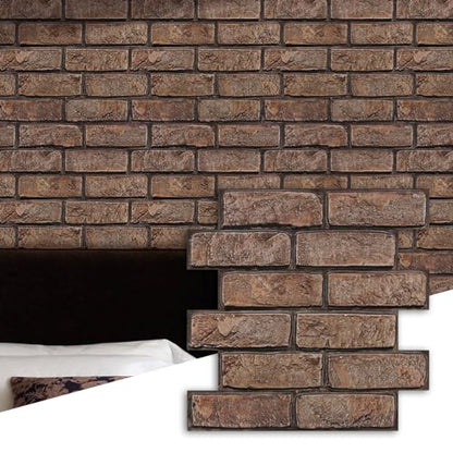 Commomy Faux Brick Wall Panels Peel and Stick Thin PVC 10 Pcs 11.8" x 11.8" - color: Brick-AWE