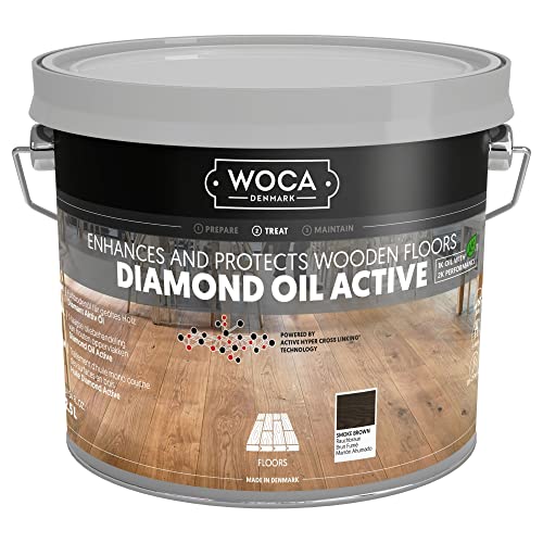 WOCA Denmark Diamond Oil Active (Smoke Brown, 2.5L) – Extremely Durable, Plant-Based Wood Finish | Low VOC, Isocyanate-Free, Liquid-Resistant | Safe for All Wood Species, Including Exotic Woods - color: Smoke Brown, size: 2.5L