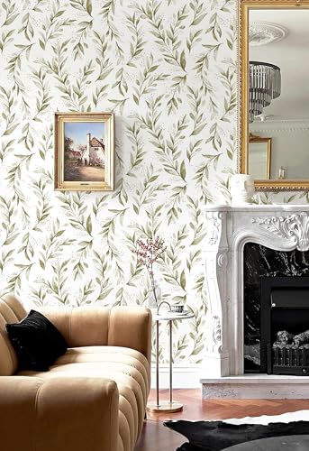 Livebor Peel and Stick Wallpaper Olive Leaf Contact Paper 17.7inch x 118.1inch Floral Leaf Wallpape Peel and Stick Self Adhesive Removable Contact Paper for Bathroom Cabnits Modern Decorative Vinyl - size: 17.7" x 118.1"