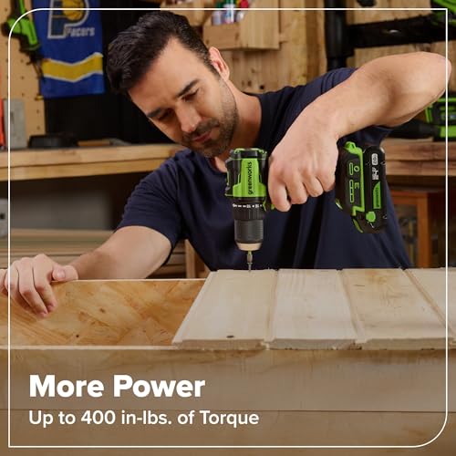 Greenworks 24V Cordless Brushless 400 in-lbs Drill/Driver, Lightweight, LED Work Light,18+1 Clutch, Battery and Charger Sold Separately - size: Tool Only(400 in-lbs Drill Driver)