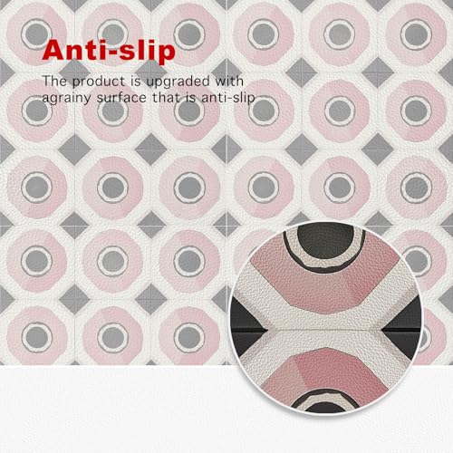 HOMETITUTE Pink Geometric Circle 12x12 Inch Peel Stick Vinyl Floor Tile - style: Pink Geometric Circle