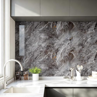 ReWallpaper Marble Wallpaper Peel and Stick Dark Gray Marble Contact Paper - color: Dark Gray Marble, size: 15.8in X 23ft