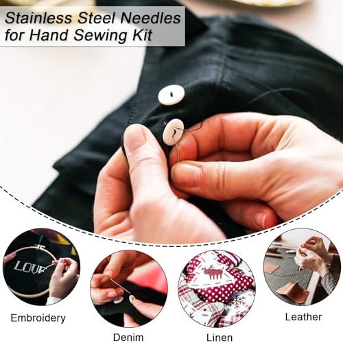 Upholstery Repair Sewing Needles Kit, 47pcs Needle and Thread Set with Seam Ripper, Leather Hand Sewing Stitching Needles, Threader, Thimble, Thread for Car Seats Carpets Shoes Backpacks Craft DIY