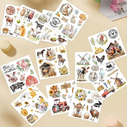 12 Pcs Stickers Rub-On Transfers for Furniture & Crafts - style: Farmland Animal