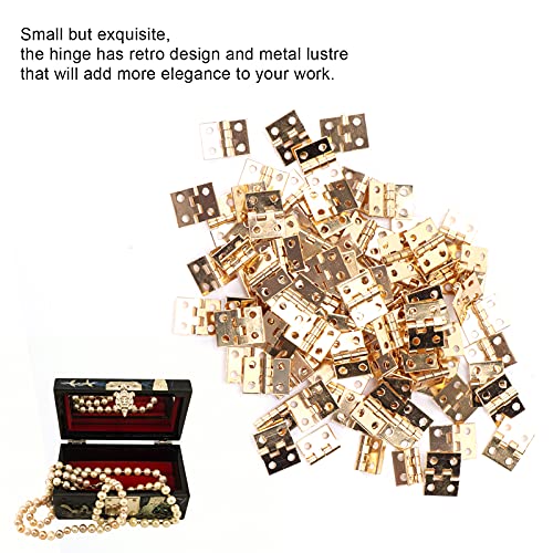 100 Pcs Mini Hinges, Small Hinges Set with 400 Pcs Screws, Tiny Hinge Retro Miniature for Miniature Furniture, Wooden Box, Jewelry Box, 0.3x0.4in (Gold)