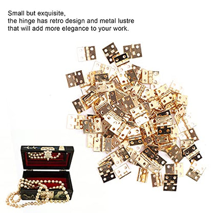 100 Pcs Mini Hinges, Small Hinges Set with 400 Pcs Screws, Tiny Hinge Retro Miniature for Miniature Furniture, Wooden Box, Jewelry Box, 0.3x0.4in (Gold)