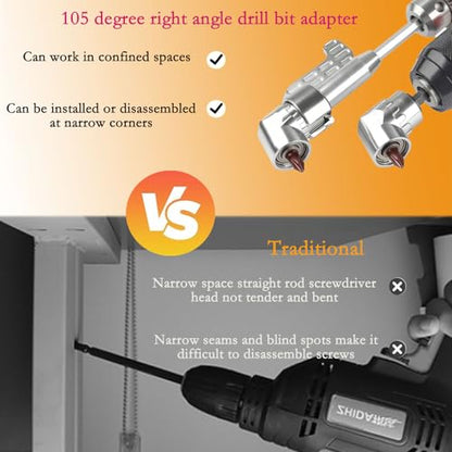 2026 new angular tool screw holder, 105 degree right angle drill bit holder, with multifunctional elbow screwdriver head set, suitable for working in narrow spaces (short) - size: short