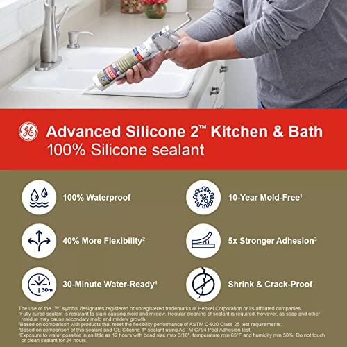 GE Advanced Silicone Kitchen & Bath Sealant Almond, 2.8 oz, 1, Tube