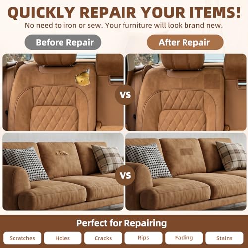 Fabric Repair Patch, Self Adhesive Couch Tape for Cloth Furniture - color: Suede Beige, size: 17X79 Inch