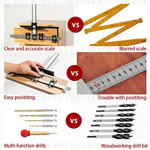 Cabinet Hardware Jig, Aluminum Alloy Cabinet Handle Jig Tool for Fast and Accurate Installation of Door Handles and Drawer Front Knobs, Pulls(with Automatic Center Punch and 4 Drill Bits)