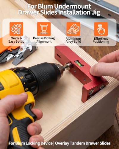 VASTHOME for Blum Undermount Drawer Slides Jig Works with Blum Tandem Drawer Slides 21'' Non-Suspended Drill Guide Jig with Built-in Level, Aluminum Alloy Construction for Stable Fast and Durable Use