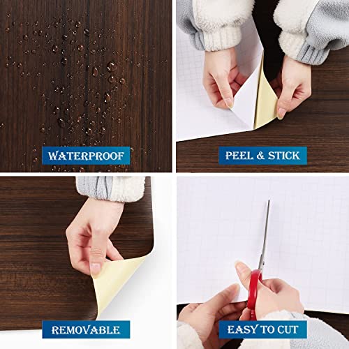 FunStick 24"x200" Brown Walnut Wood Contact Paper for Cabinets Peel and Stick Countertop Contact Paper Waterproof Self Adhesive Wood Grain Wallpaper for Walls Table Desk Counter Top Covers Vinyl Wrap - size: 24"W x 200"L