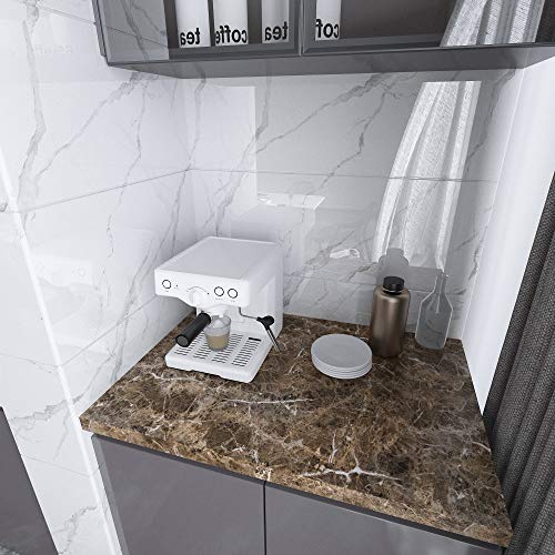 Burgeliy Peel and Stick Waterproof Wallpaper15.8×196in Vinyl Wrap Protector Auto Modification Tint Film Dark Brown Marble Shiny Granite for Kitchen Countertops Table Desk Furniture Self Adhesive Film - size: 15.8"W x 80"L