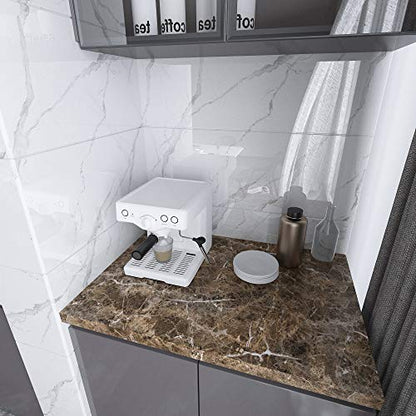 Burgeliy Peel and Stick Waterproof Wallpaper15.8x356in Vinyl Wrap Protector Auto Modification Tint Film Dark Brown Marble Shiny Granite for Kitchen Countertops Furniture Self Adhesive Film Easy Clean - size: 15.8"W x 356"L